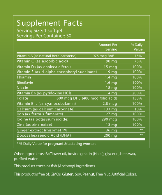 Prenatal DHA + Ginger - 30 SoftGels