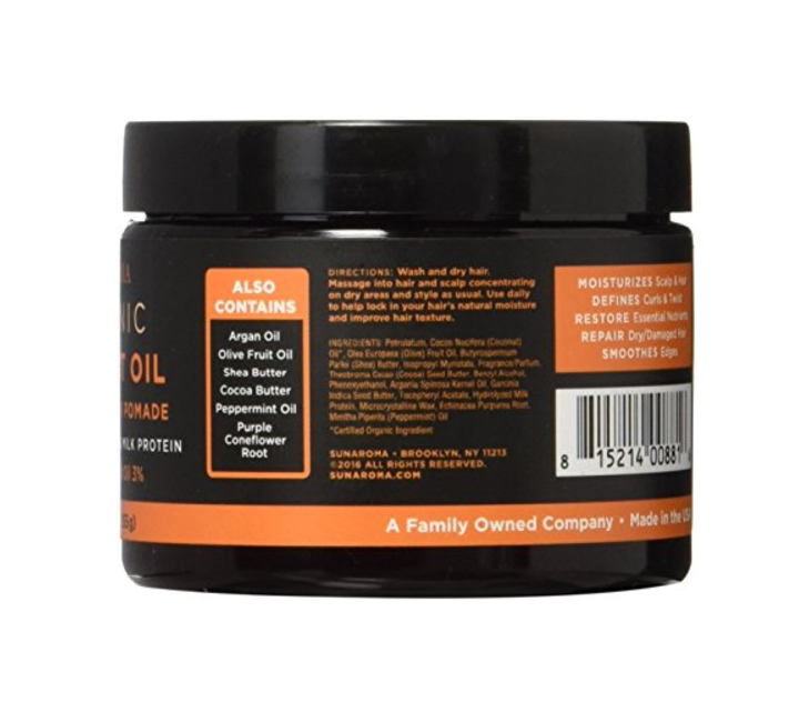 Sunaroma Organic Coconut Oil Hydrating Hair Pomade with Kokum Butter &amp; Milk Protein 5.5oz