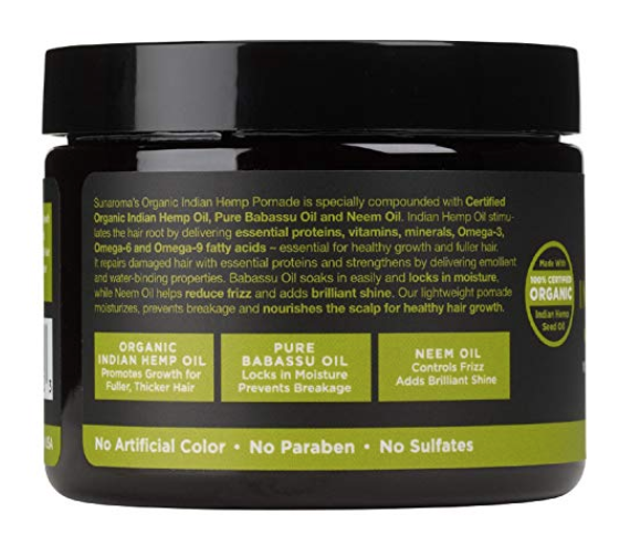 Sunaroma Organic Indian Hemp Oil Nourishing Hair Pomade with Pure Babassu Oil &amp; Neem Oil 5.5oz