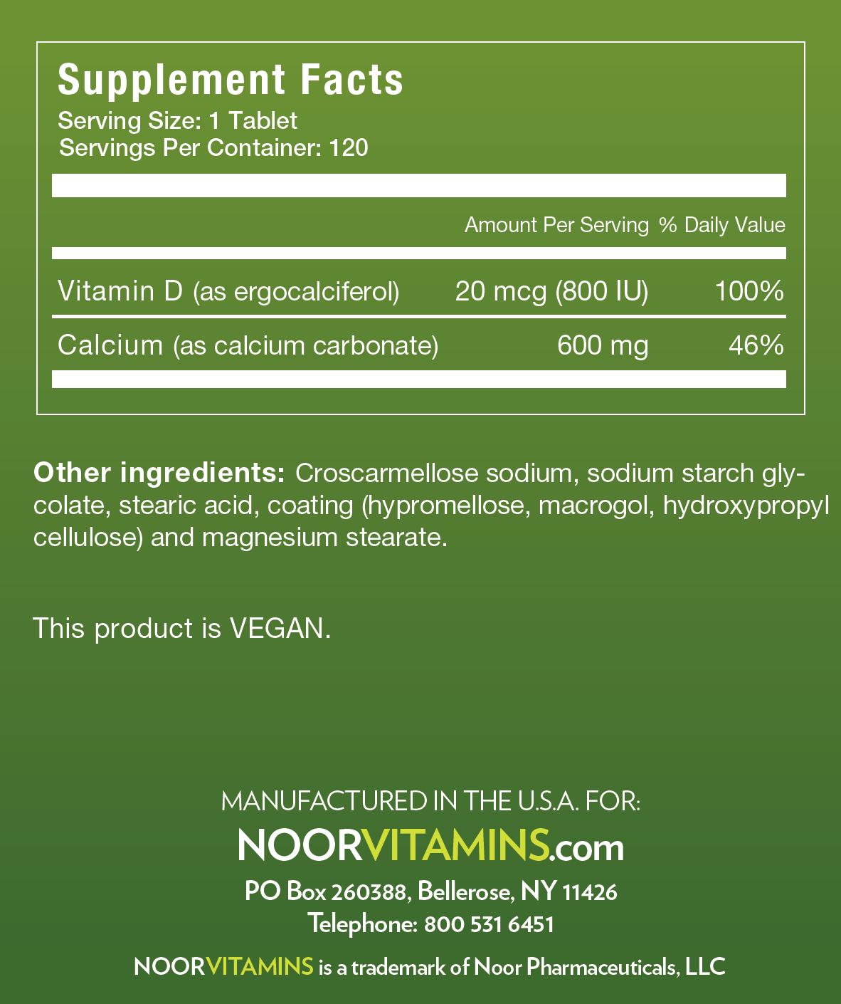Calcium + Vitamin D - 120 Tablets