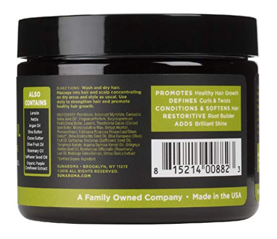 Sunaroma Organic Indian Hemp Oil Nourishing Hair Pomade with Pure Babassu Oil &amp; Neem Oil 5.5oz