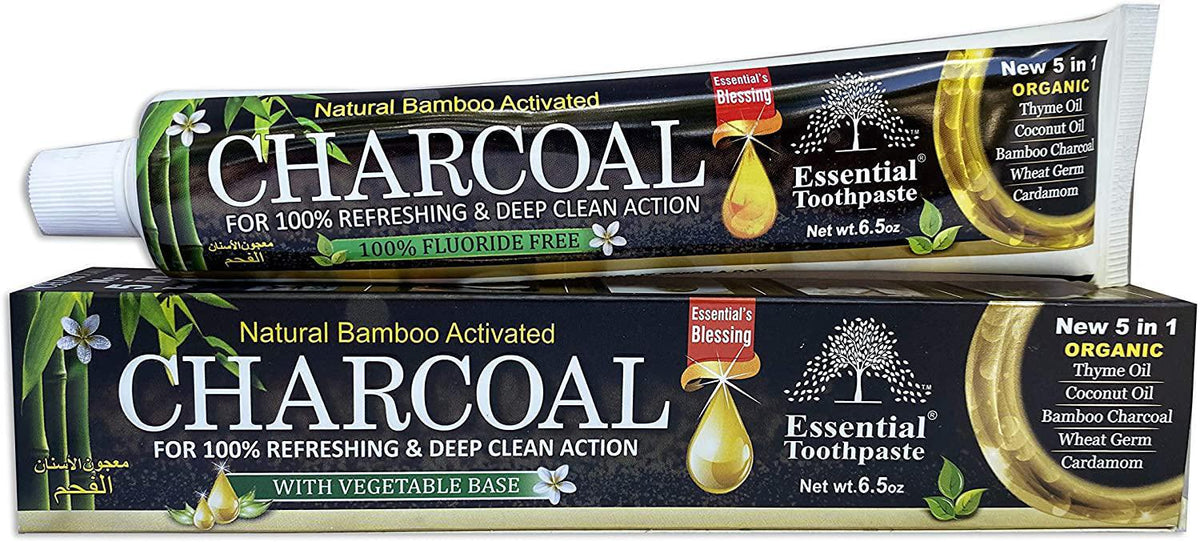 Essential&#39;s Blessing Natural Bamboo Activated Charcoal 5 in 1 Organic Toothpaste 6.5oz