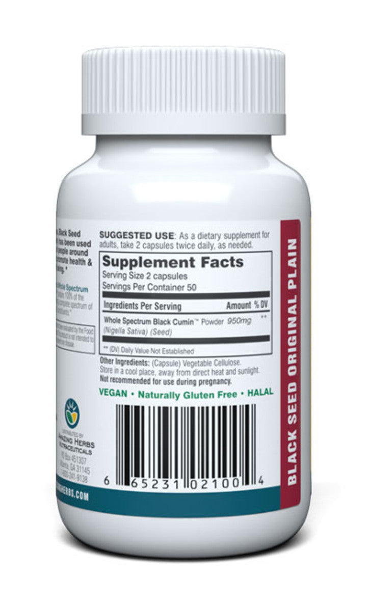 Whole Spectrum Black Seed Original Plain 100 Vegetarian Capsules