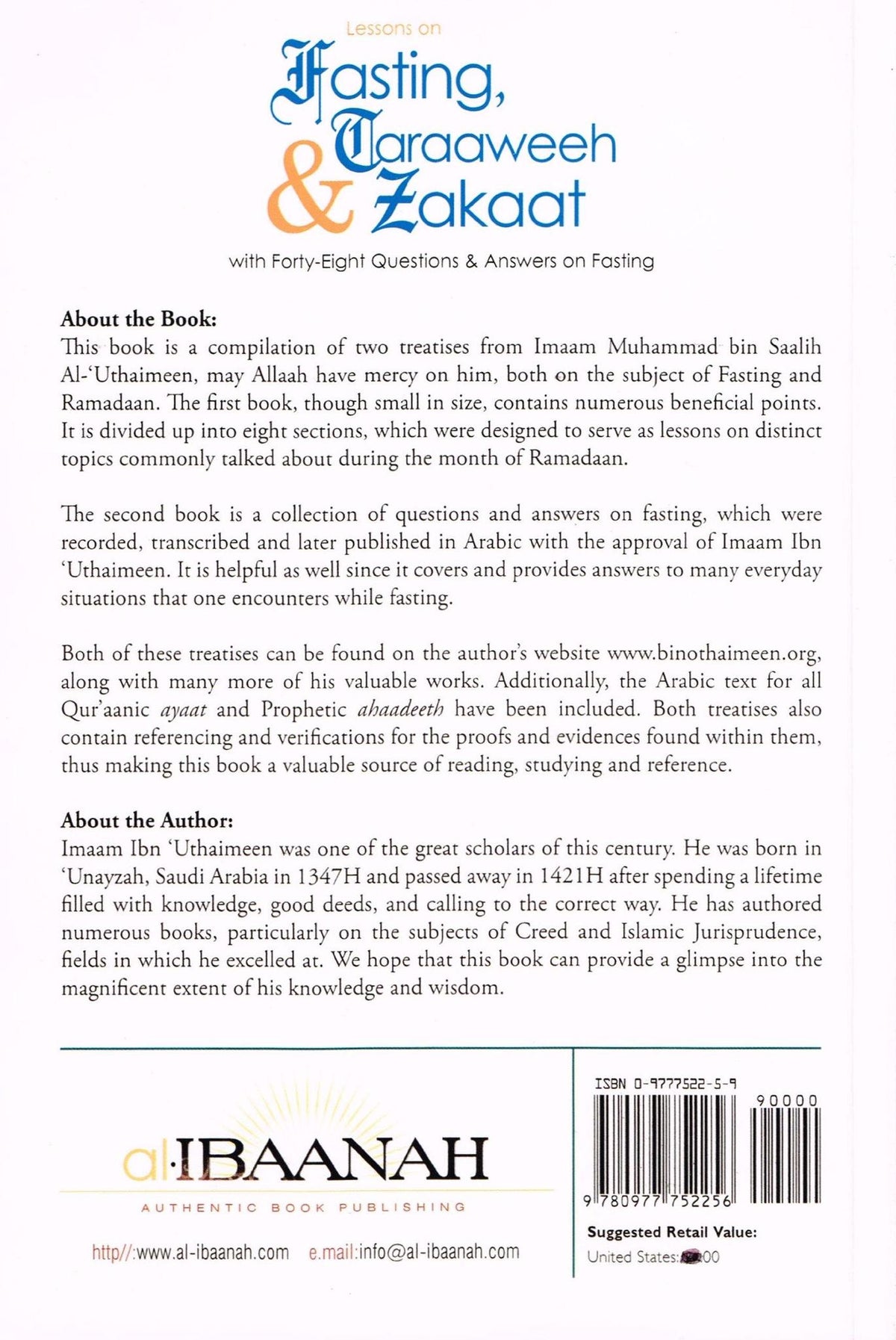 Lessons On Fasting, Taraaweeh &amp; Zakaat