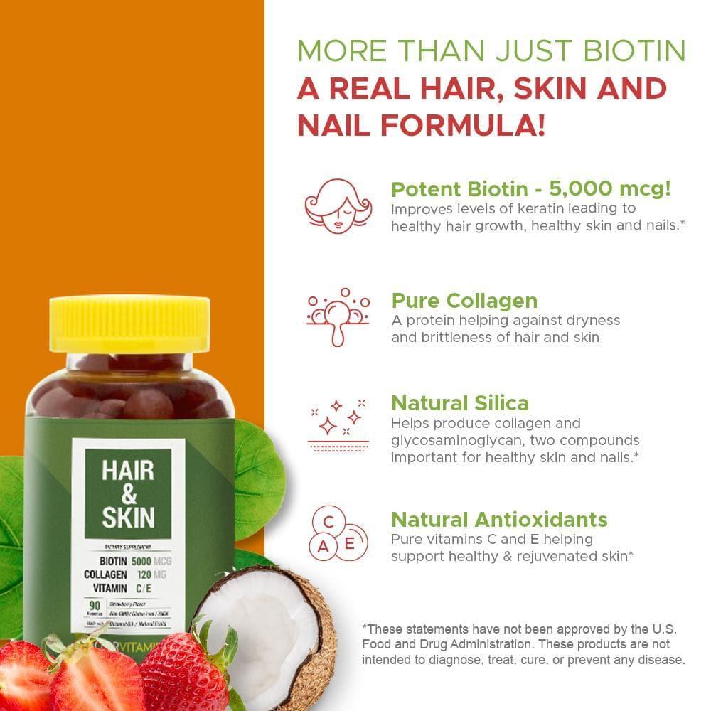 Hair &amp; Skin Gummy Vitamin- 90 Gummies